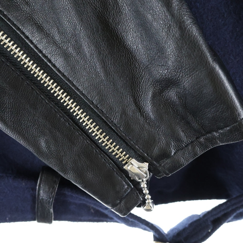 glamb(グラム) レザー切替 ウール ダブルライダースジャケット ネイビー