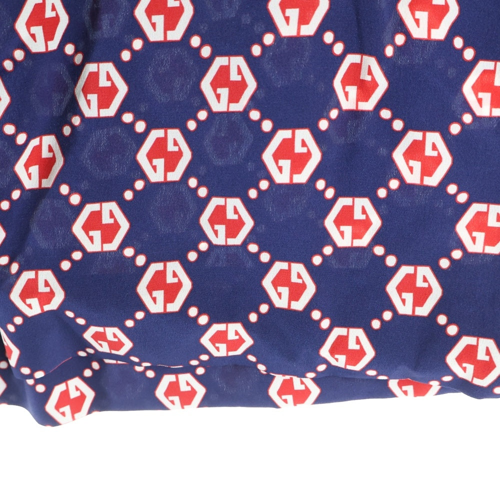 GUCCI(グッチ) GGヘキサゴン 総柄 シルク ハーフパンツ ショートパンツ ショーツ ネイビー/レッド 654859 ZAF9W