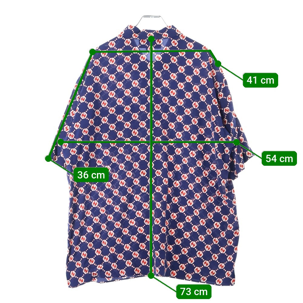 GUCCI(グッチ) 21SS GG総柄 ヘキサゴン シルククレープ ボウリング 半袖シャツ ネイビー/レッド 654887 ZAF9W
