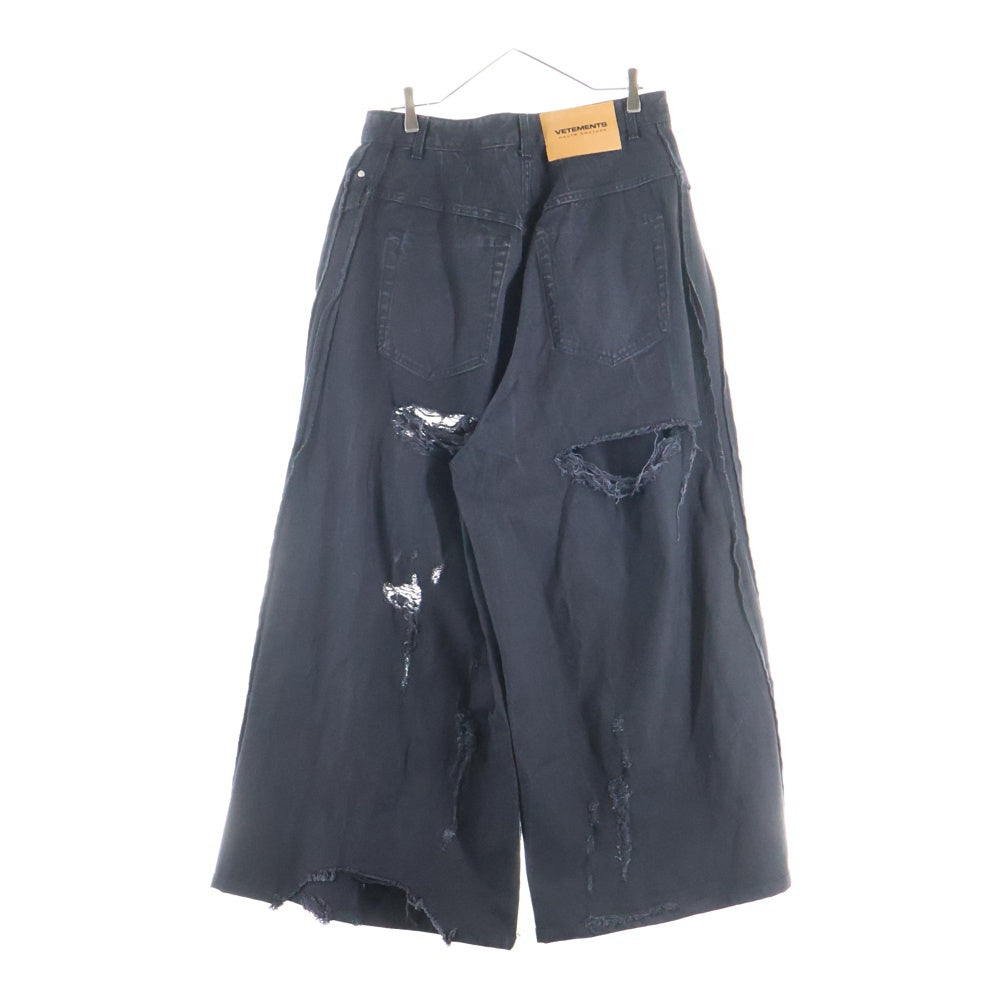 VETEMENTS(ヴェトモン) 23SS Destroy Denim Pants デストロイ インサイドアウト デニムバギーパンツ ブラック UE63PA260B2