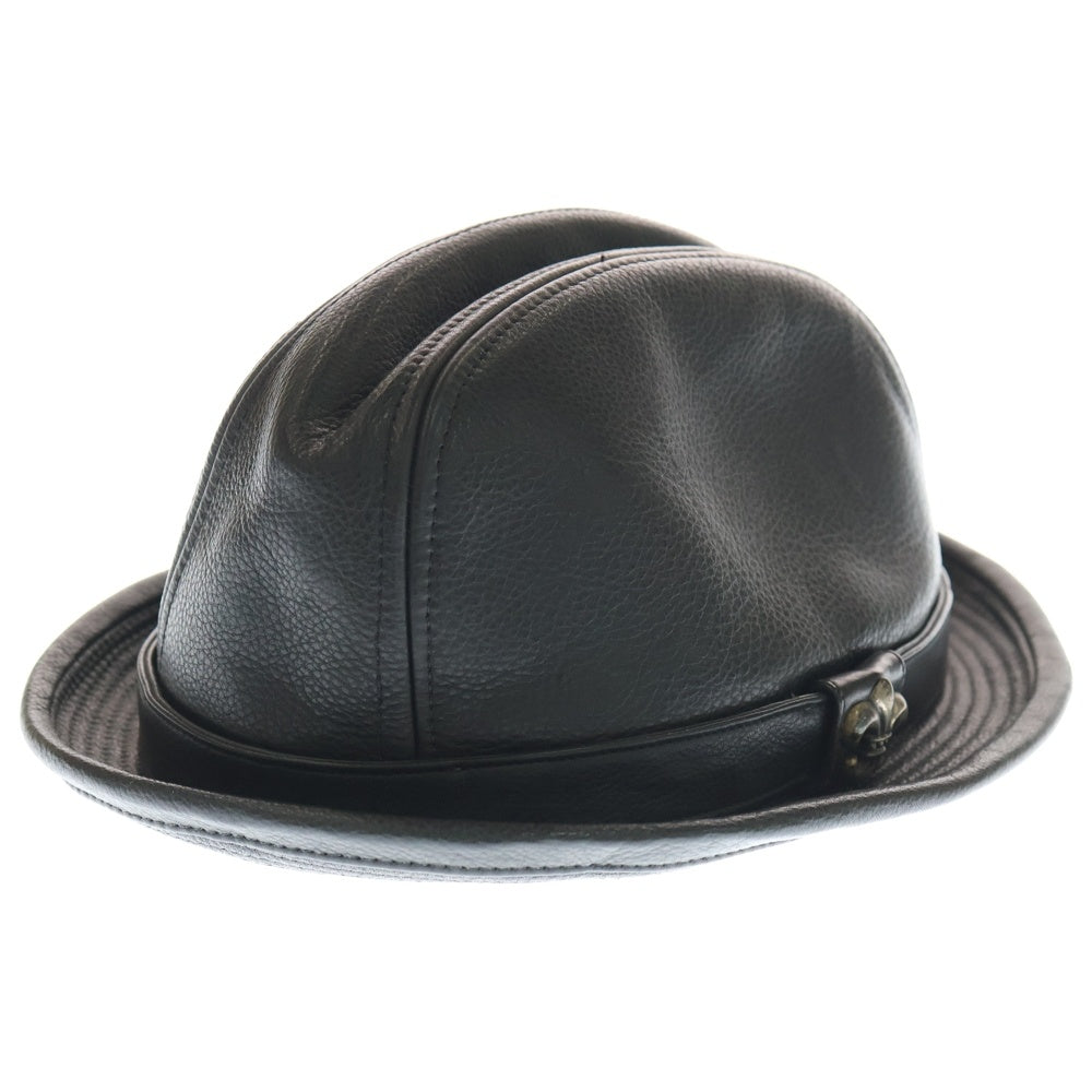 CHROME HEARTS(クロムハーツ) FEDORA BSフレア ガンスリンガー レザー フェドラハット 帽子ブラック/シルバー