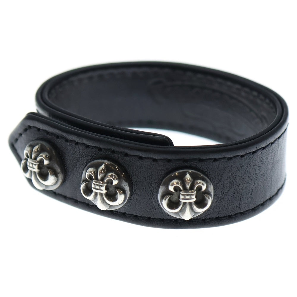 CHROME HEARTS(クロムハーツ) 3BTN 2SNP FLR 3ボタン 2スナップ フレア レザーブレスレット ブラック/シルバー