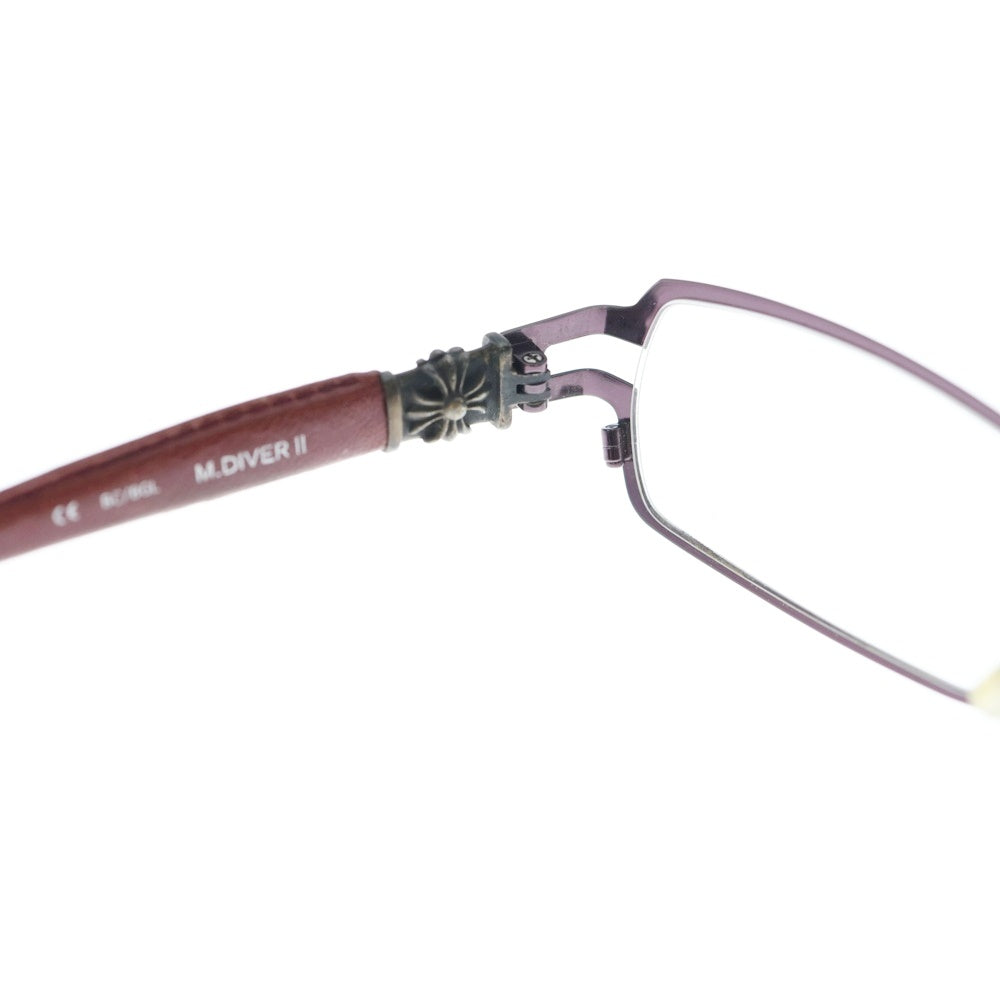 CHROME HEARTS(クロムハーツ) M.DIVER CHプラステンプル レザーサングラス アイウェア 眼鏡 シルバー/レッド