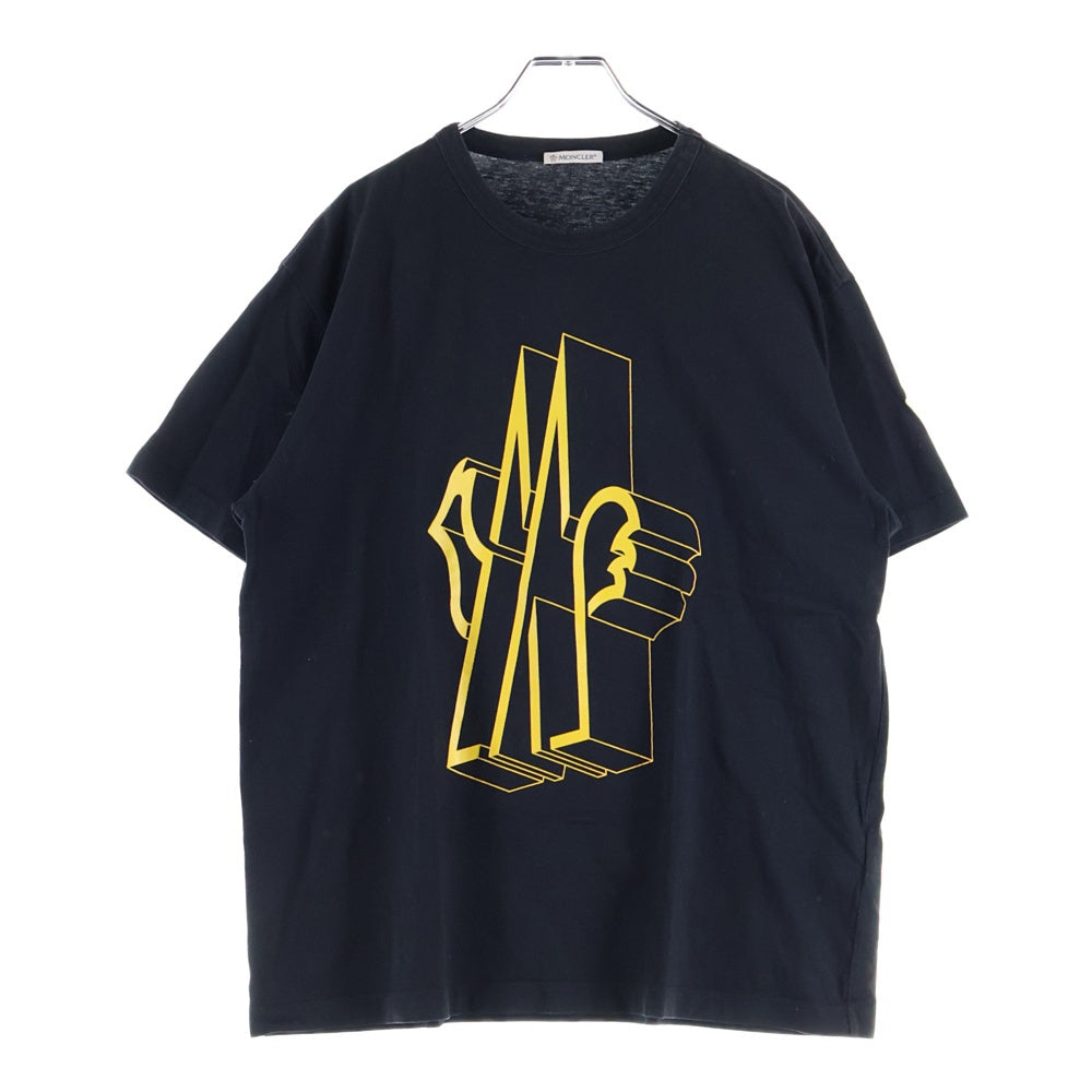 MONCLER(モンクレール) 19AW フロント3Dロゴプリント クルーネック半袖Tシャツ カットソー ブラック/イエロー E20918002250