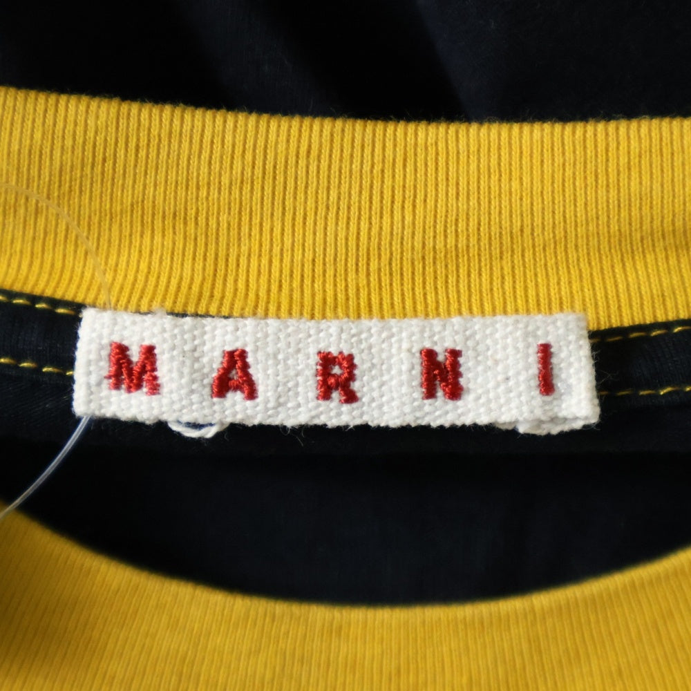 MARNI(マルニ) 22SS ストライプロゴ クルーネック リンガー 半袖Tシャツ カットソー ブラック/イエロー HUMU0198P7