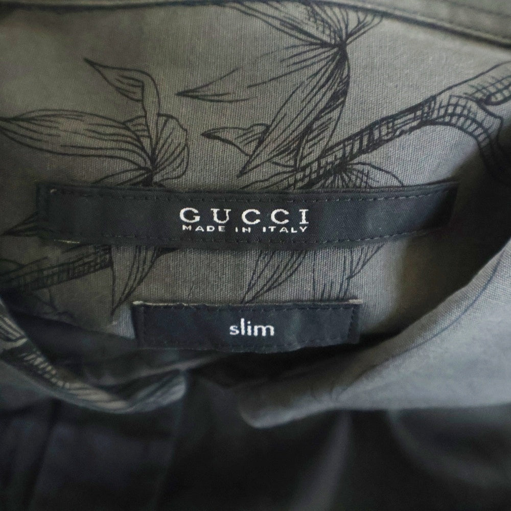 GUCCI(グッチ) フラワー総柄 スリム コットン 長袖シャツホ グレー 309114 Z4561