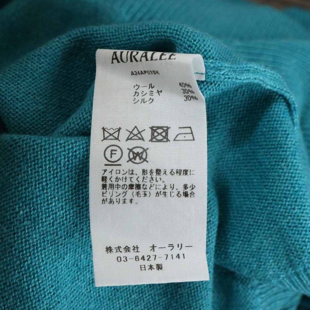 AURALEE(オーラリー) 24AW CASHMERE SILK WOOL KNIT P/O カシミヤ シルク ニットセーター ブルー A24AP03SK