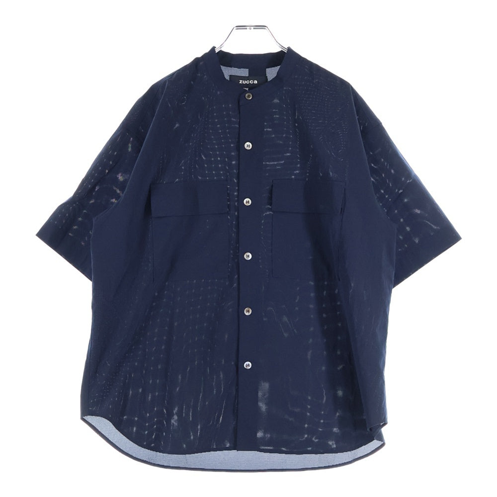ZUCCa(ズッカ) ダブルポケット バンドカラー 半袖シャツ ネイビー CZ34FK952