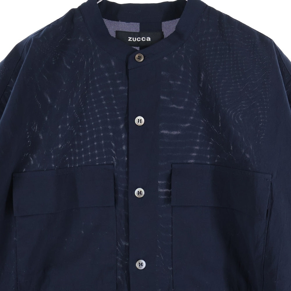 ZUCCa(ズッカ) ダブルポケット バンドカラー 半袖シャツ ネイビー CZ34FK952