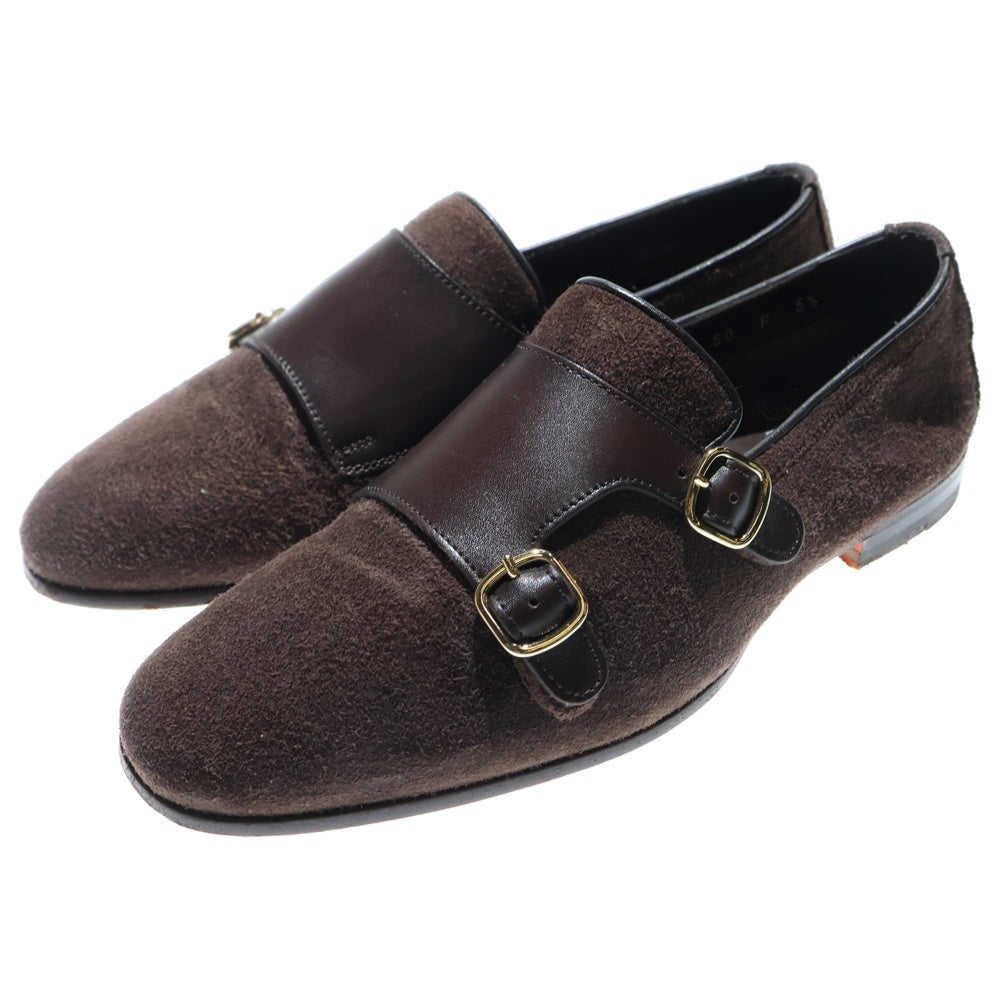 Santoni(サントーニ) カルロス ダブルモンクストラップ スエード レザー ローファー ブラウン 13907