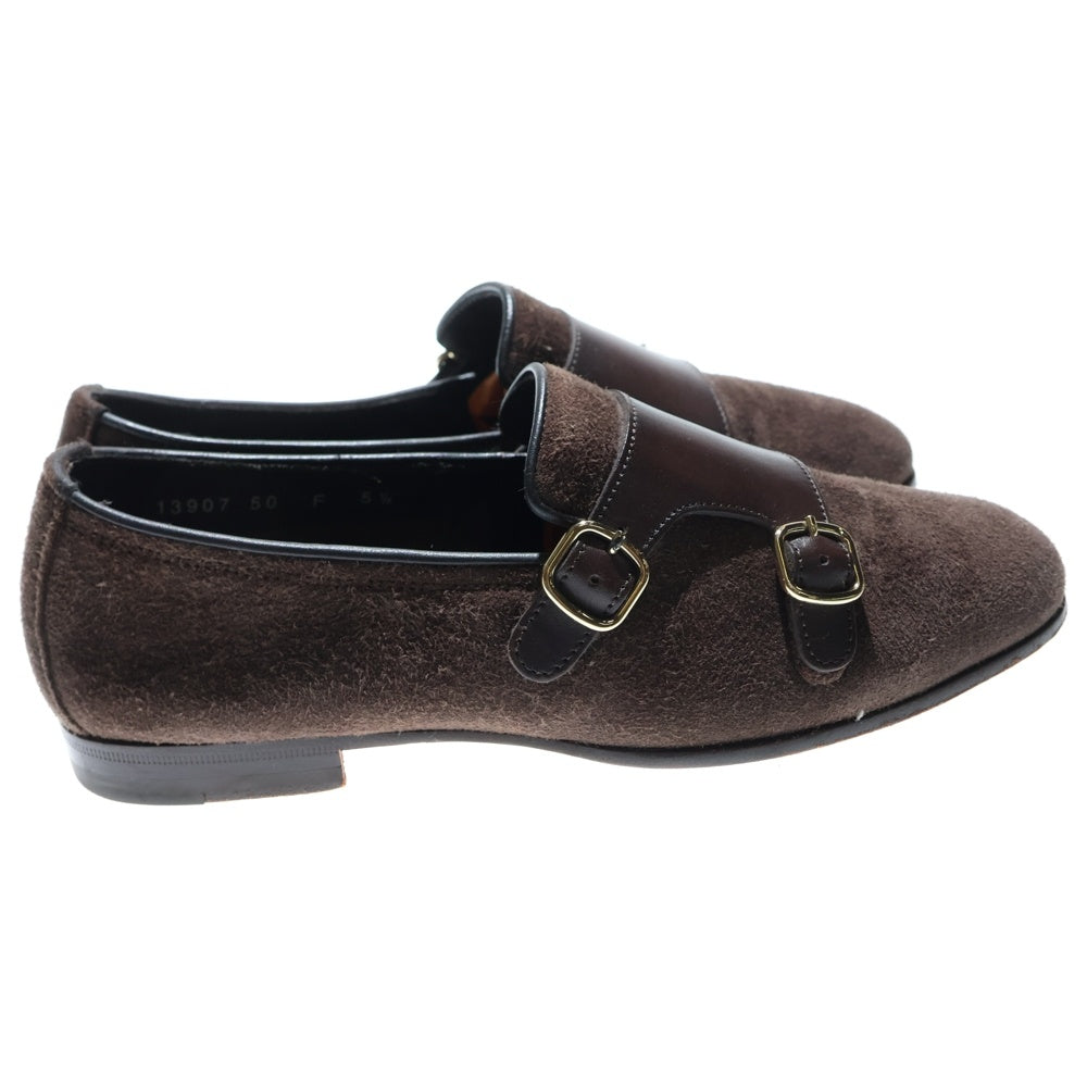 Santoni(サントーニ) カルロス ダブルモンクストラップ スエード レザー ローファー ブラウン 13907