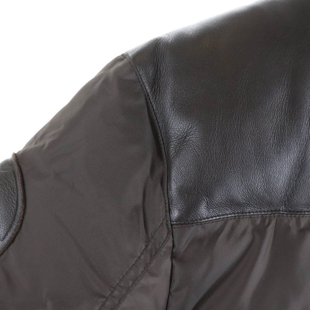 LACOSTE(ラコステ) レザーナイロン切替 中綿ダウンジャケット ブラウン BH575C