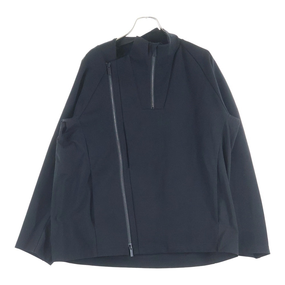White Mountaineering(ホワイトマウンテニアリング) 24SS ラグランスリーブ スタンドカラー アシンメトリー ジップアップ トラックジャケット ジャージ ブラック BK2471501BK2471501