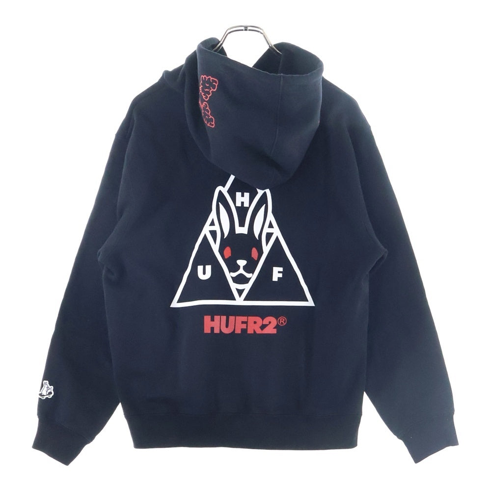 HUF(ハフ) ×FR2 YEAR OF THE RABBIT HOODED SWEAT SHIRT エフアールツー ラビット プリント スウェットプルオーバーパーカー ブラック