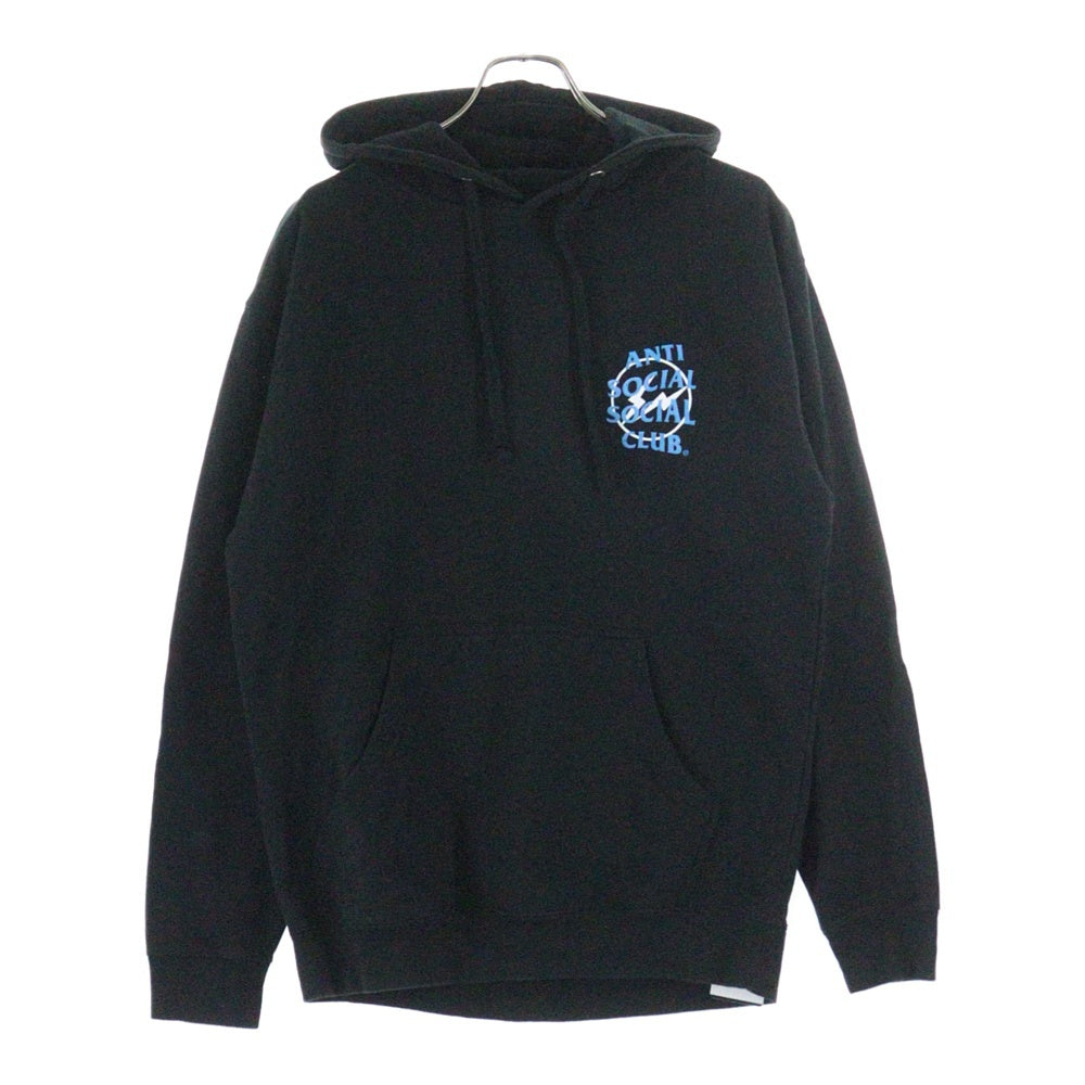 ANTI SOCIAL SOCIAL CLUB(アンチソーシャルソーシャルクラブ) ×FRAGMENT DESIGN フラグメントデザイン ロゴプリント スウェットプルオーバーパーカー ブラック/ブルー