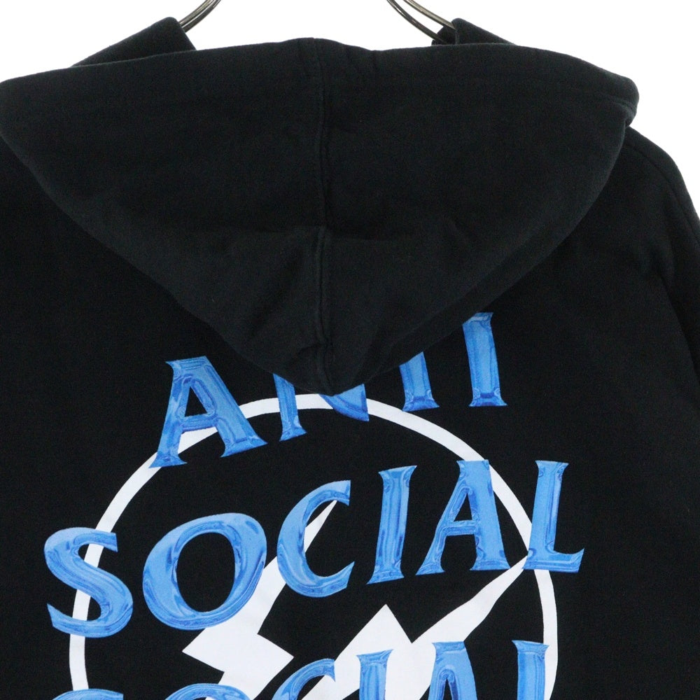 ANTI SOCIAL SOCIAL CLUB(アンチソーシャルソーシャルクラブ) ×FRAGMENT DESIGN フラグメントデザイン ロゴプリント スウェットプルオーバーパーカー ブラック/ブルー