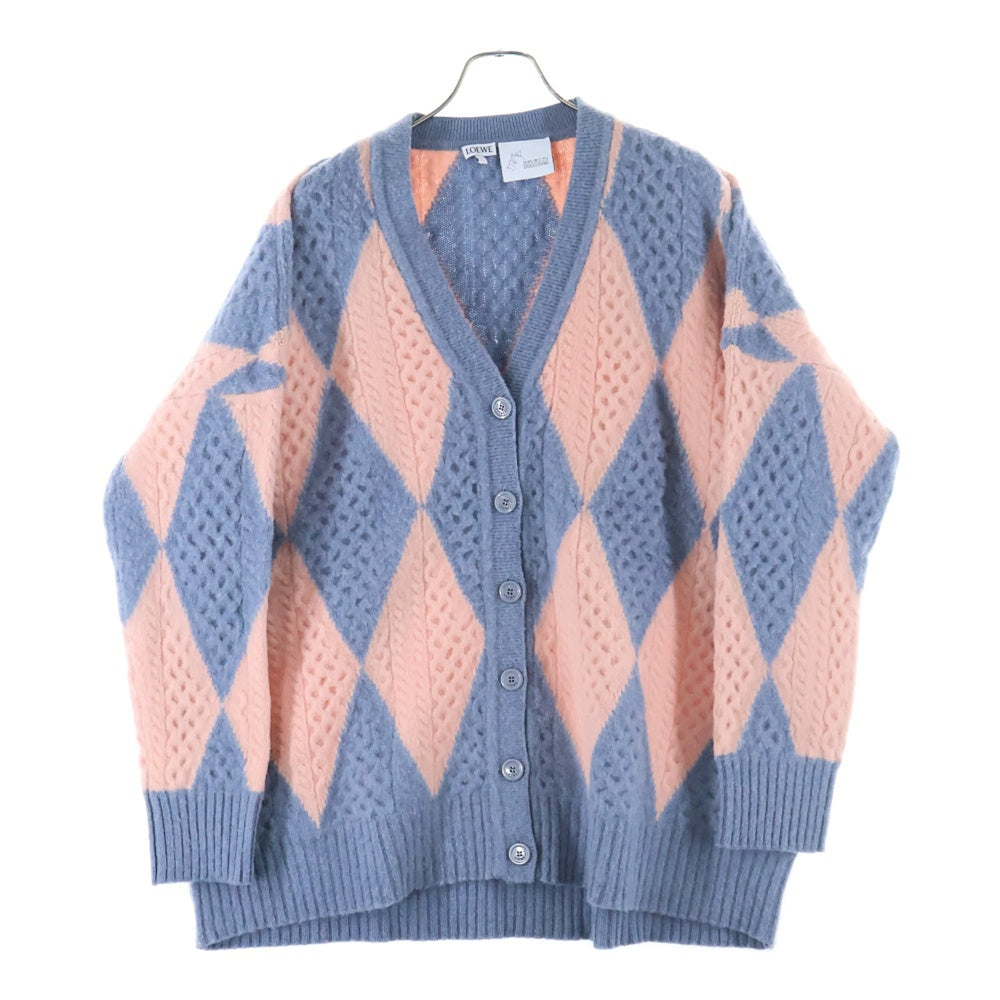 LOEWE(ロエベ) ×スタジオジブリ ハウルの動く城 ダイヤモンド ウール カシミア ニット カーディガン ピンク/ブルー レディース SB44Y16K12