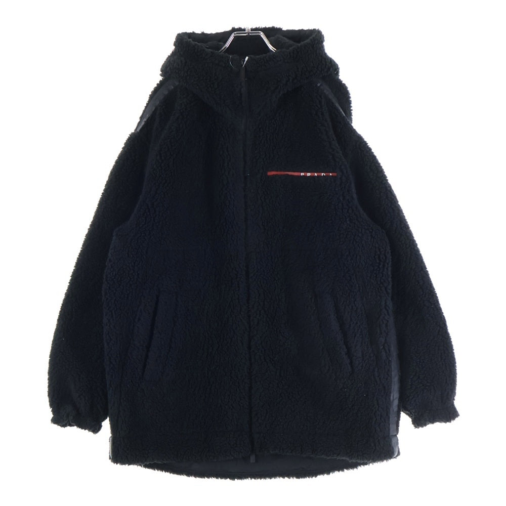 PRADA SPORT(プラダ スポーツ) 22AW Recycled Fleece Hooded Jacket ダブルフリース リサイクルテクニカルファブリック ジップアップ ボア パーカー ジャケット ブラック SGB926
