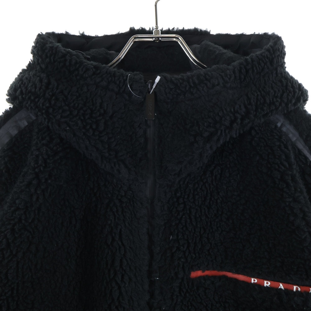 PRADA SPORT(プラダ スポーツ) 22AW Recycled Fleece Hooded Jacket ダブルフリース リサイクルテクニカルファブリック ジップアップ ボア パーカー ジャケット ブラック SGB926