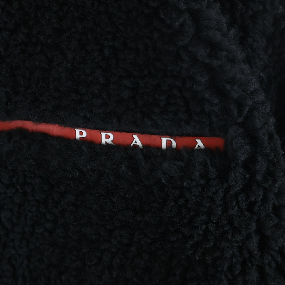 PRADA SPORT(プラダ スポーツ) 22AW Recycled Fleece Hooded Jacket ダブルフリース リサイクルテクニカルファブリック ジップアップ ボア パーカー ジャケット ブラック SGB926