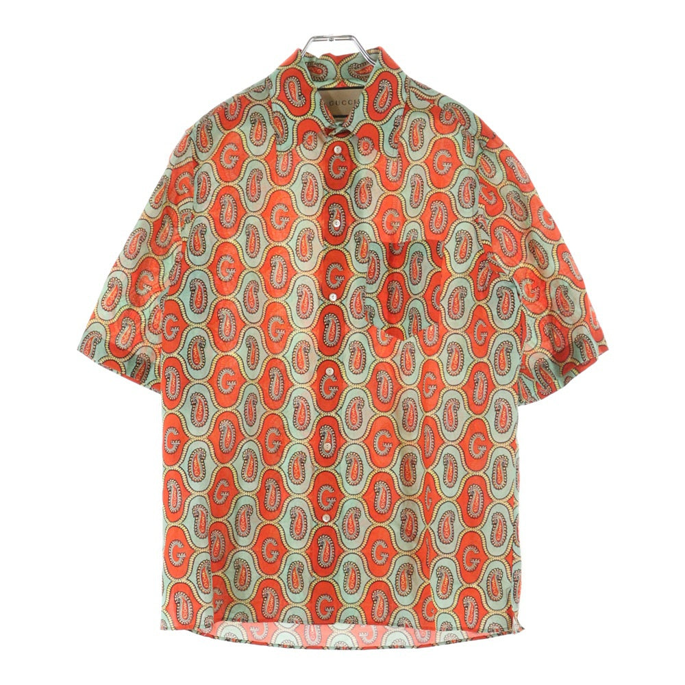 GUCCI(グッチ) 21AW Gペイズリー リネン 総柄 半袖シャツ オレンジ 653979 ZAGQ1