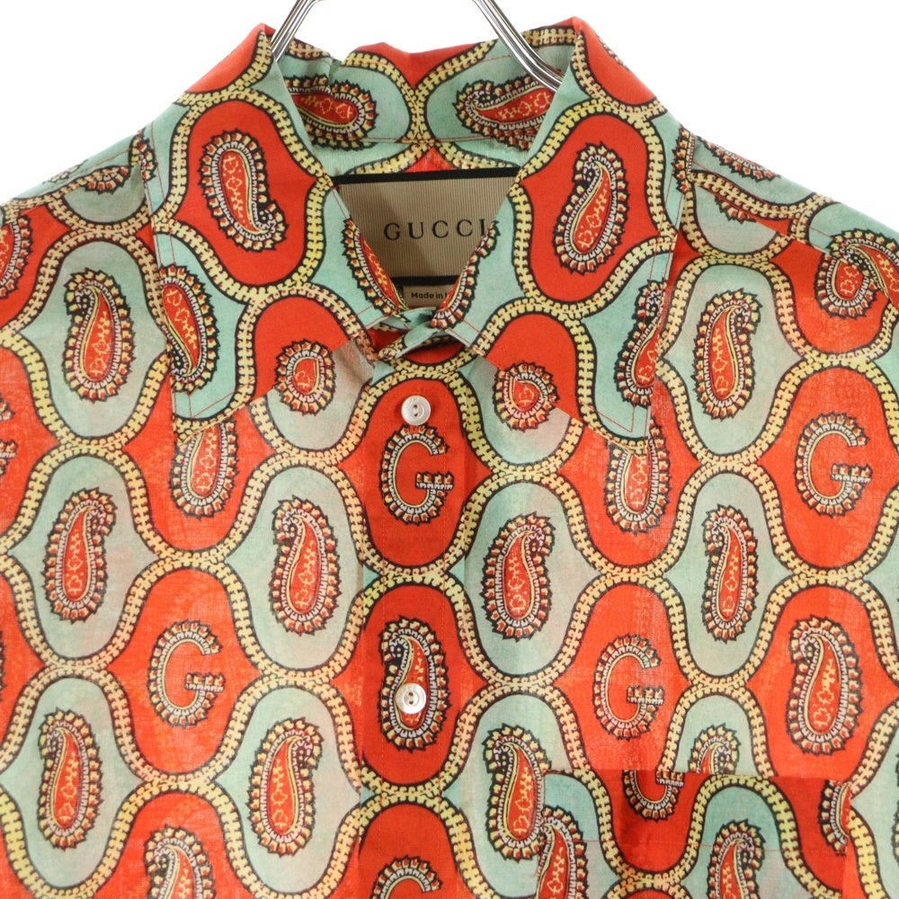 GUCCI(グッチ) 21AW Gペイズリー リネン 総柄 半袖シャツ オレンジ 653979 ZAGQ1