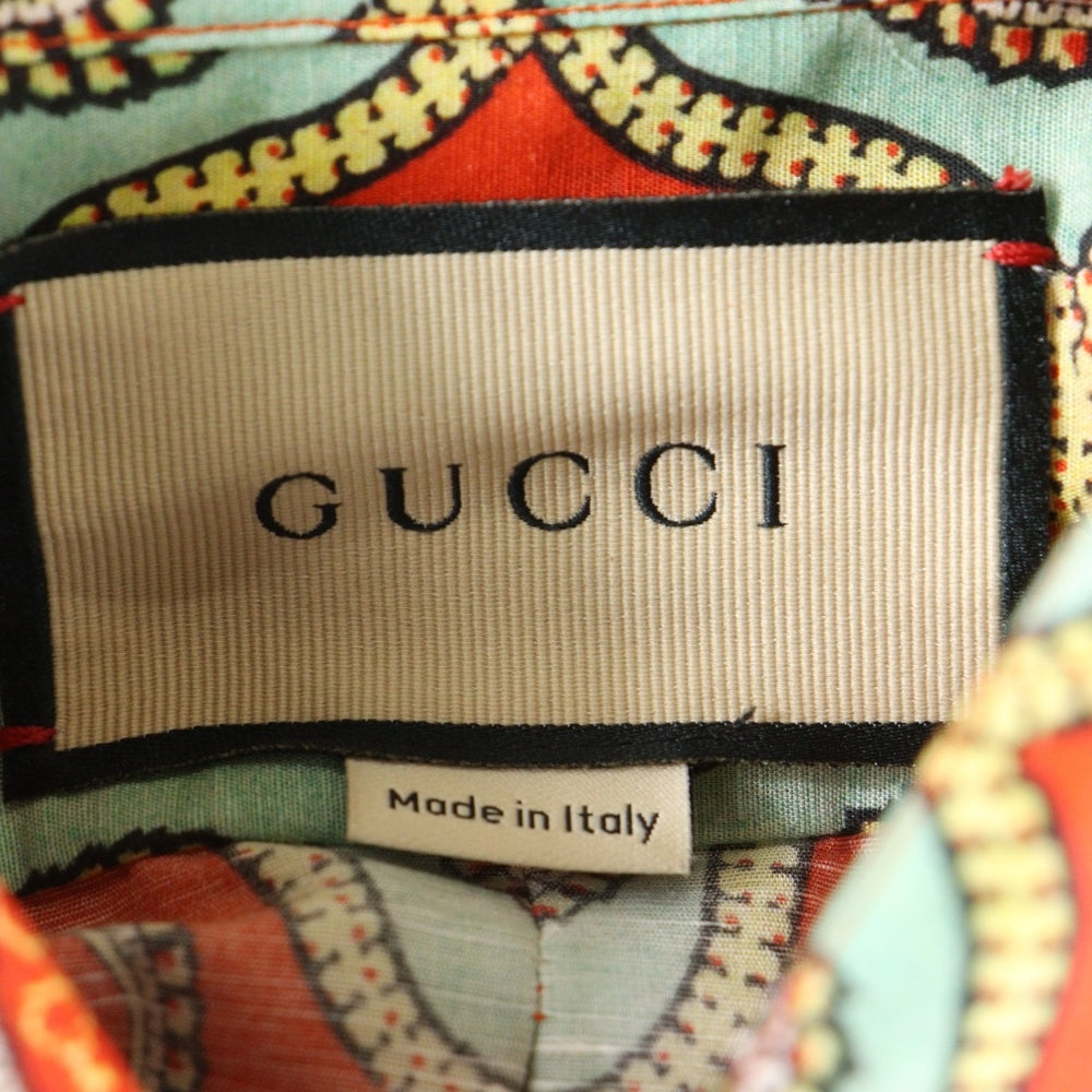 GUCCI(グッチ) 21AW Gペイズリー リネン 総柄 半袖シャツ オレンジ 653979 ZAGQ1