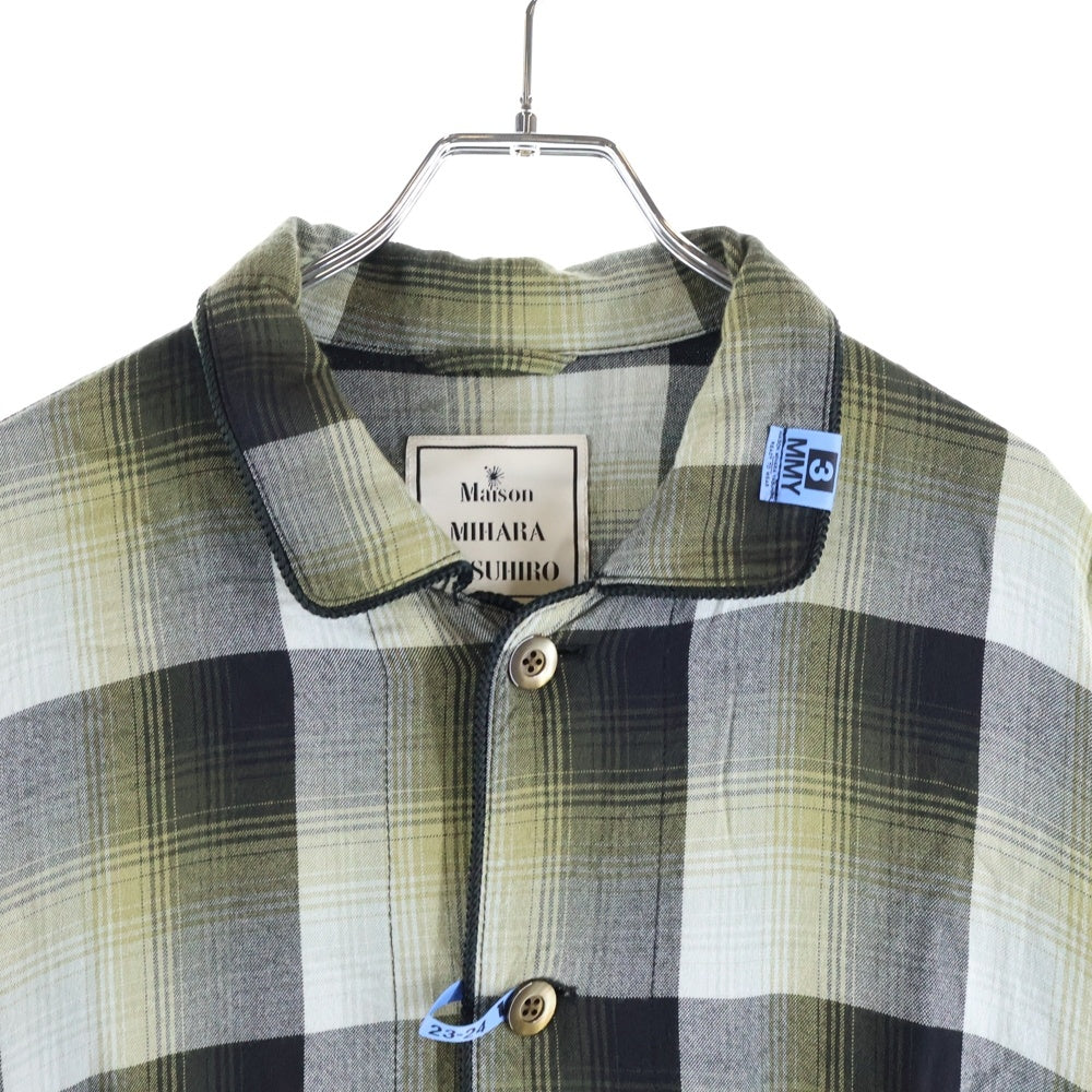 MAISON MIHARAYASUHIRO(メゾンミハラヤスヒロ) マルチポケット チェック レーヨン 長袖 シャツ グリーン/グレー A11SH071