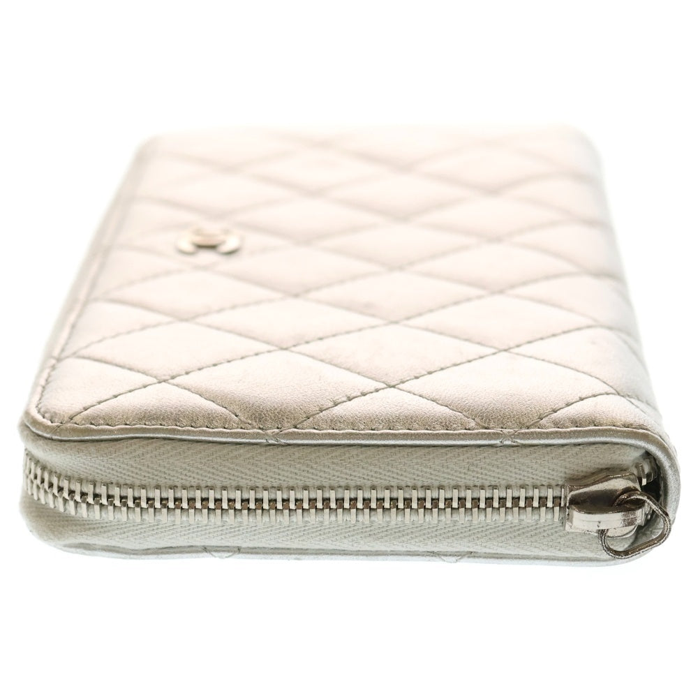 CHANEL(シャネル) ココマーク マトラッセ レザー ラウンドジップ ロングウォレットシルバー 15番台