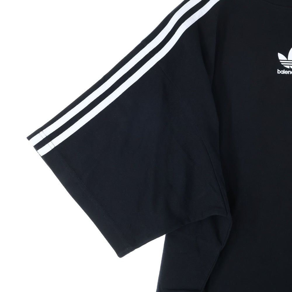 BALENCIAGA(バレンシアガ) 23SS ×adidas アディダス 3ストライプ ロゴプリント 半袖Tシャツ カットソー ブラック 739101 TNVA6