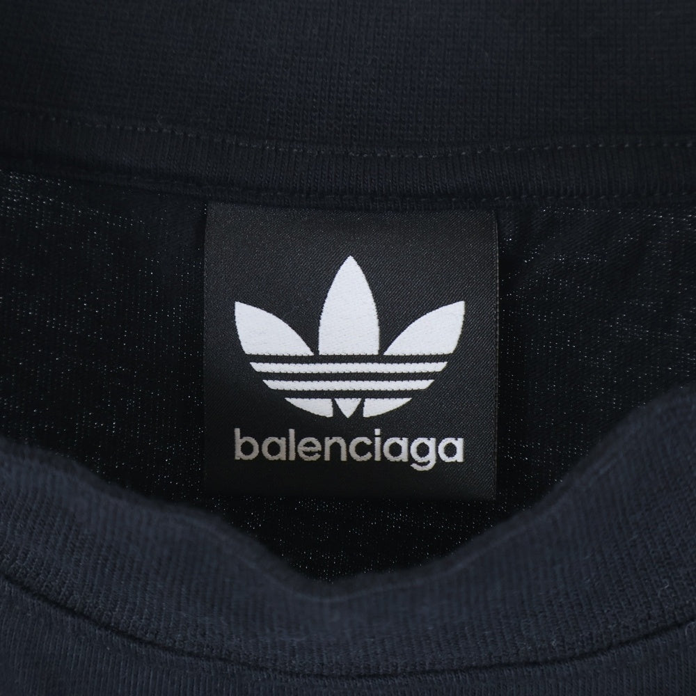 BALENCIAGA(バレンシアガ) 23SS ×adidas アディダス 3ストライプ ロゴプリント 半袖Tシャツ カットソー ブラック 739101 TNVA6