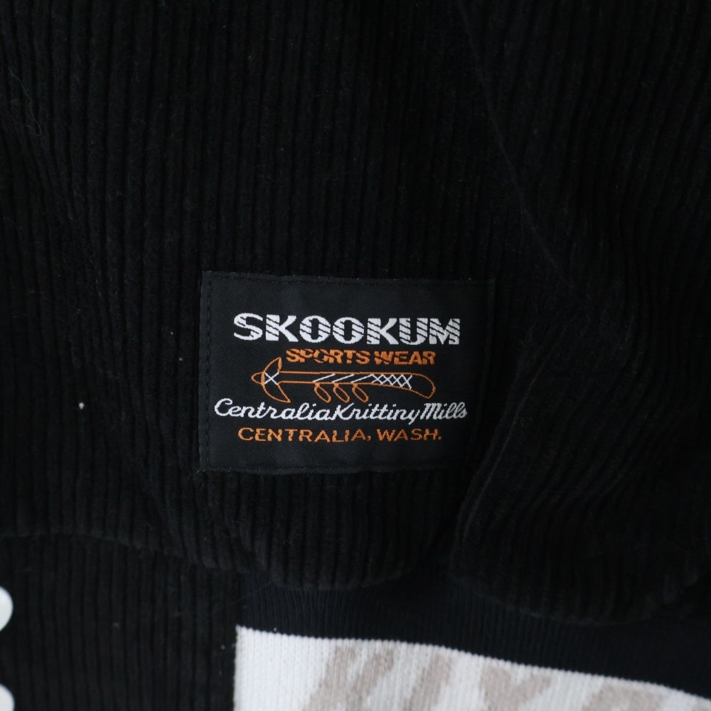 SKOOKUM(スクーカム) ×KIXSIX キックスシックス コーデュロイ フロントボタン バーシティジャケット ブラック/ホワイト