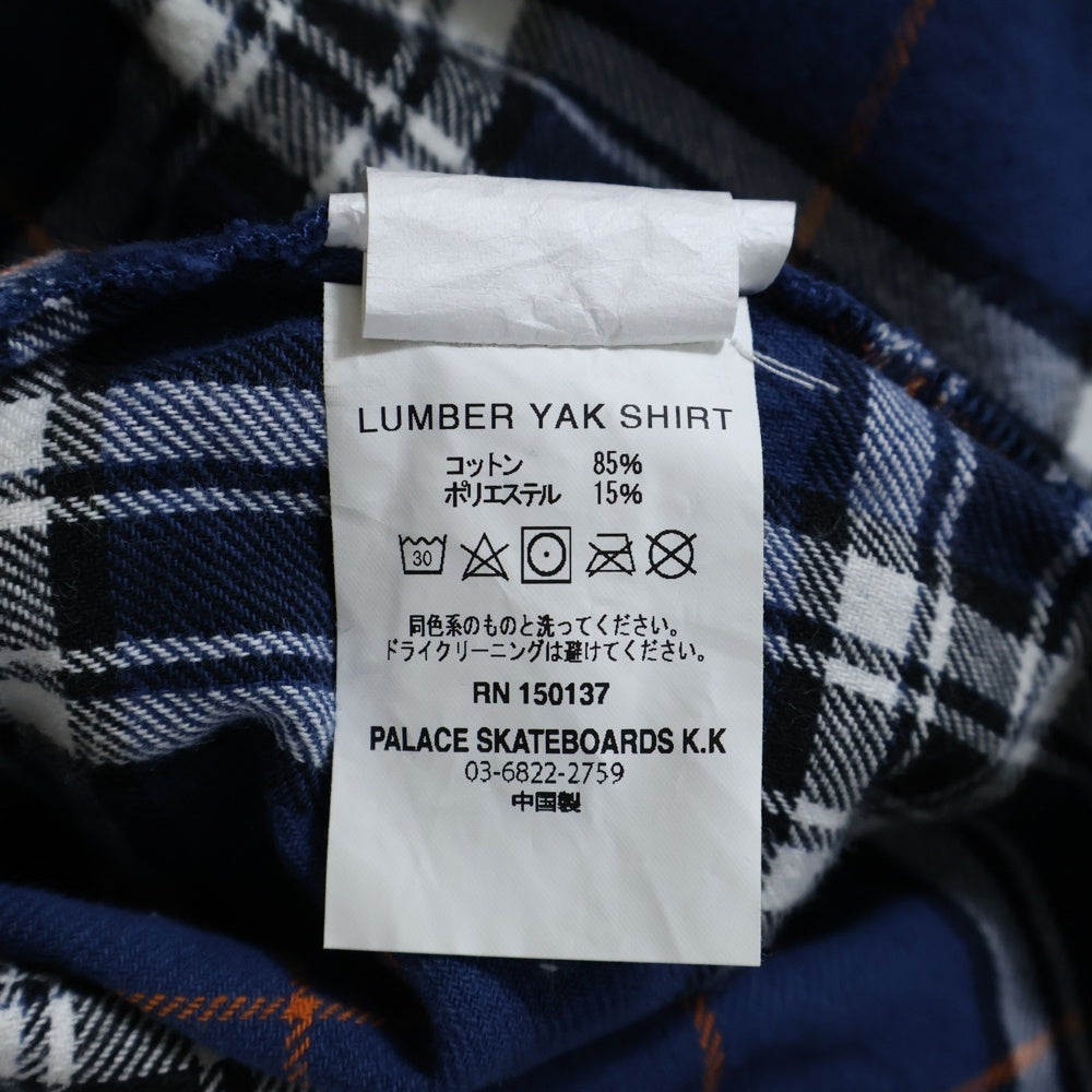 Palace Skateboards(パレススケートボーズ) 24SS LUMBER YAK SHIRT バックロゴエンブロイダリー 長袖チェックシャツ ブルー