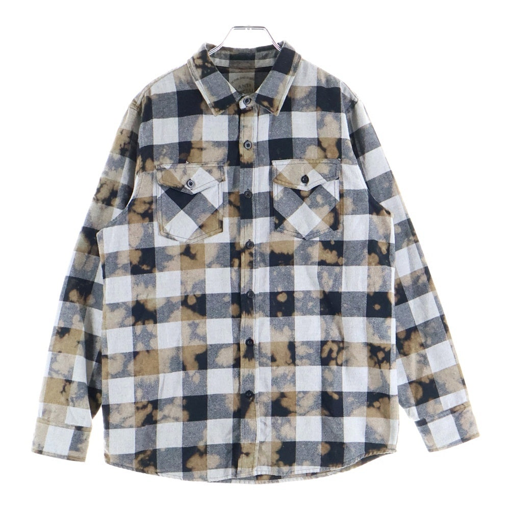 Palace Skateboards(パレススケートボーズ) 23AW ALONE FLANNEL SHIRT バックロゴ タイダイ フランネル 長袖チェックシャツ グレー/ブラウン