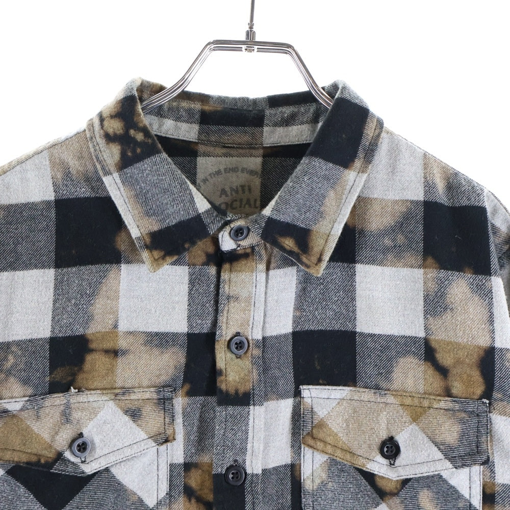 Palace Skateboards(パレススケートボーズ) 23AW ALONE FLANNEL SHIRT バックロゴ タイダイ フランネル 長袖チェックシャツ グレー/ブラウン