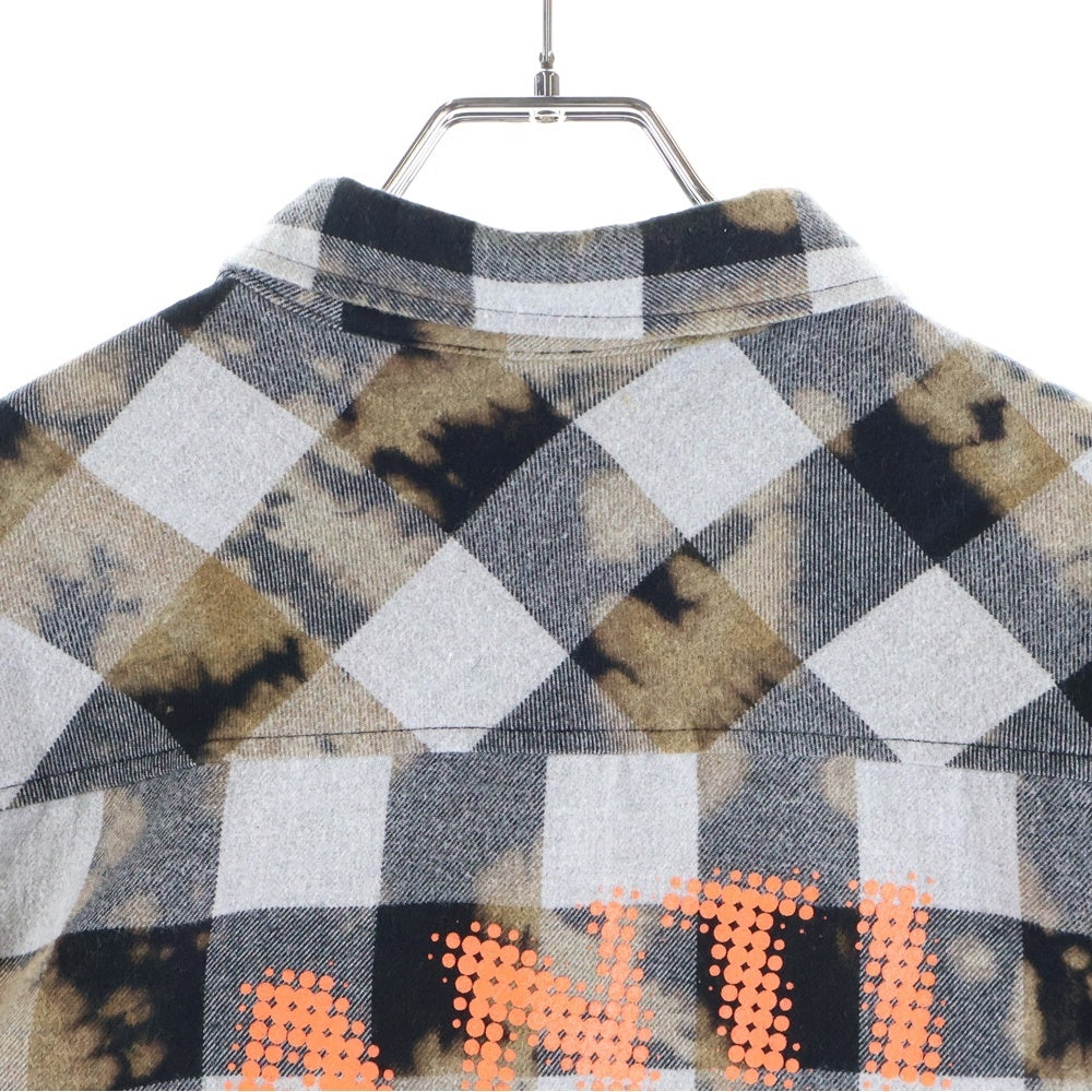 Palace Skateboards(パレススケートボーズ) 23AW ALONE FLANNEL SHIRT バックロゴ タイダイ フランネル 長袖チェックシャツ グレー/ブラウン