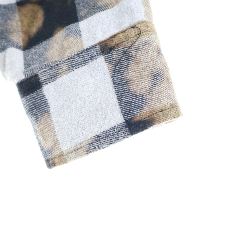 Palace Skateboards(パレススケートボーズ) 23AW ALONE FLANNEL SHIRT バックロゴ タイダイ フランネル 長袖チェックシャツ グレー/ブラウン