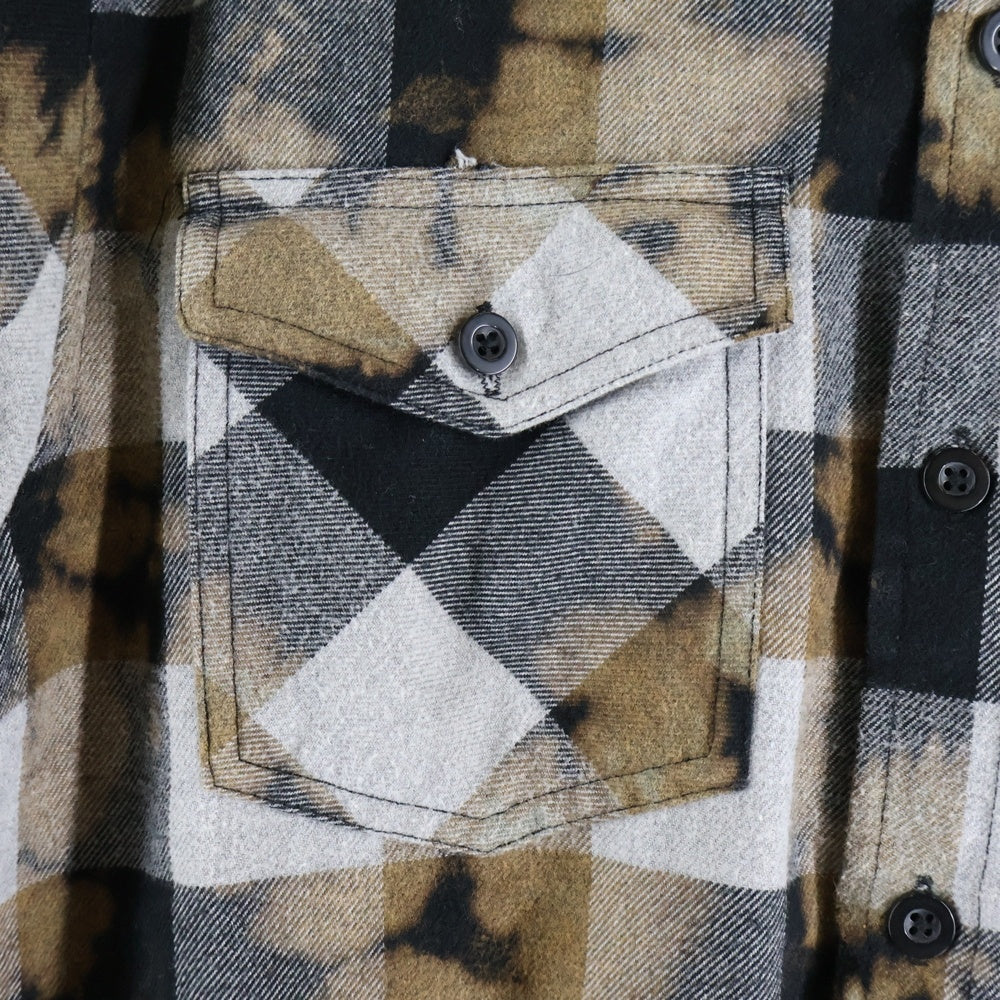 Palace Skateboards(パレススケートボーズ) 23AW ALONE FLANNEL SHIRT バックロゴ タイダイ フランネル 長袖チェックシャツ グレー/ブラウン
