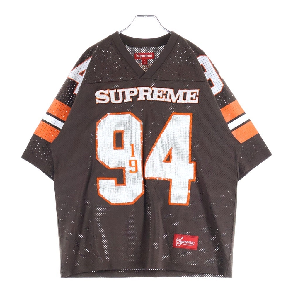 SUPREME(シュプリーム) 25AW Sequin Football Jersey スパンコール フットボールジャージ Vネック半袖Tシャツ カットソー ブラウン