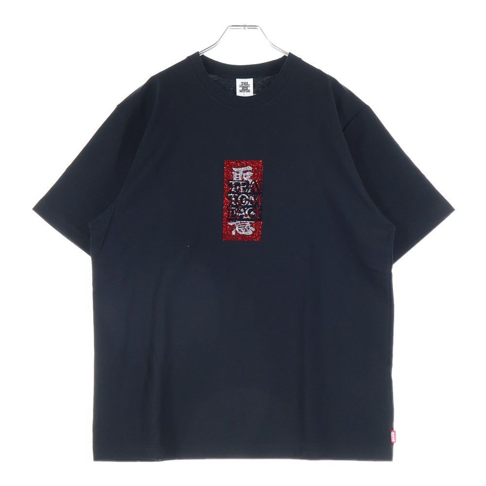 THE BLACK EYE PATCH(ブラックアイパッチ) ラインストーン ロゴ クルーネック半袖Tシャツ カットソー ブラック 201MT-4683