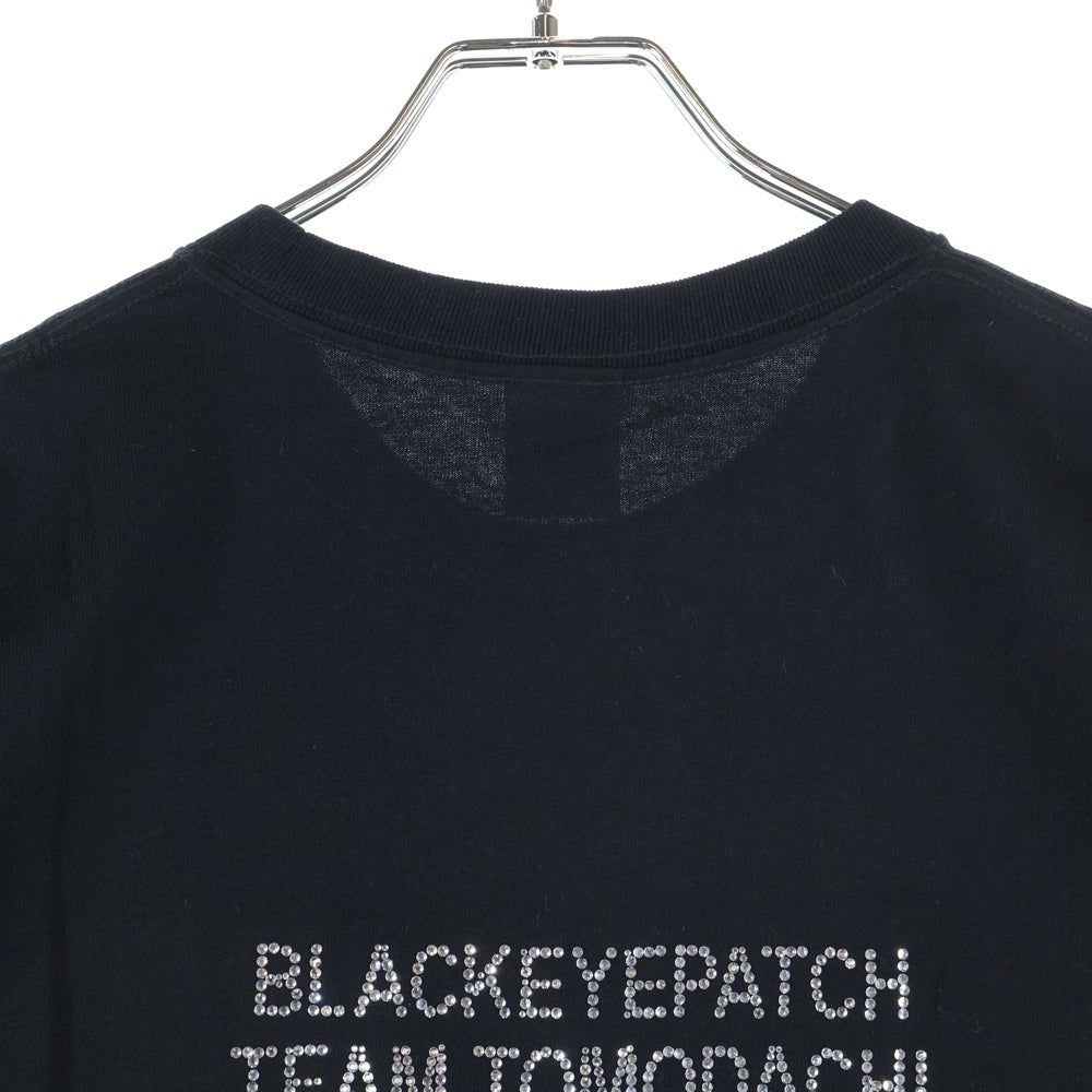 THE BLACK EYE PATCH(ブラックアイパッチ) ラインストーン ロゴ クルーネック半袖Tシャツ カットソー ブラック 201MT-4683