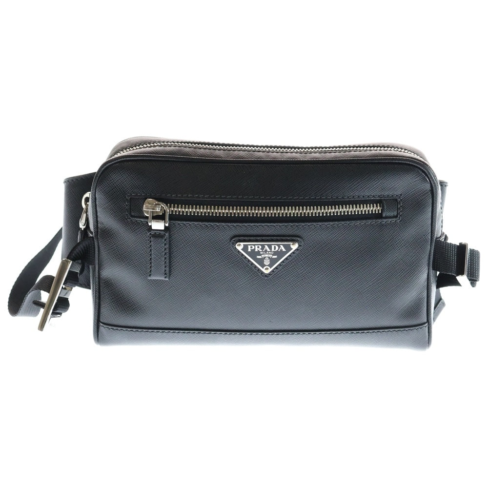 PRADA(プラダ) サフィアーノ トライアングル ベルトバッグ ボディバッグ ウエストバッグ ショルダーバッグ シルバー/ブラック 2VL012