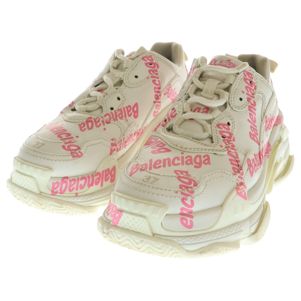BALENCIAGA(バレンシアガ) TRIPLE S トリプル S レザー ロゴ総柄 ローカットスニーカー ホワイト/ピンク 524039 レディース