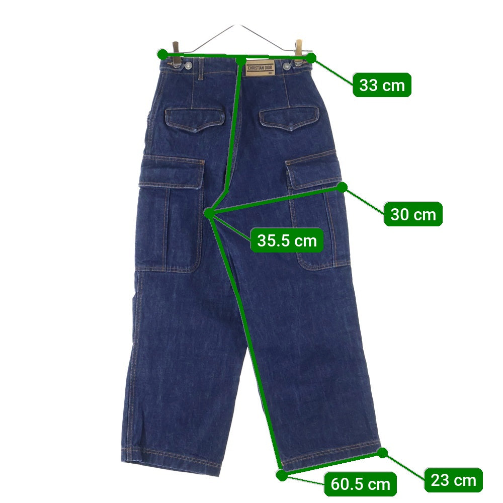 Christian Dior(クリスチャンディオール) 22SS ロゴレザーパッチ アジャスター カーゴジーンズ デニムパンツ インディゴ レディース 222P02A3524