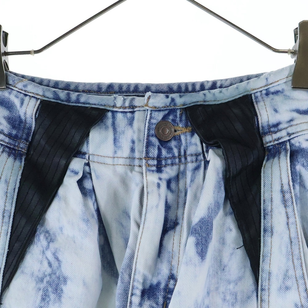 CELINE(セリーヌ) ラムレザー切り替え タイダイ カーゴ デニム パラシュート パンツ インディゴ N047789D レディース