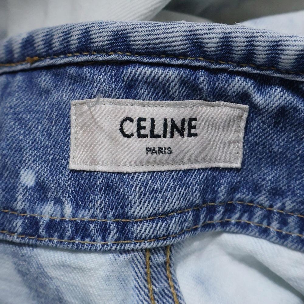 CELINE(セリーヌ) ラムレザー切り替え タイダイ カーゴ デニム パラシュート パンツ インディゴ N047789D レディース