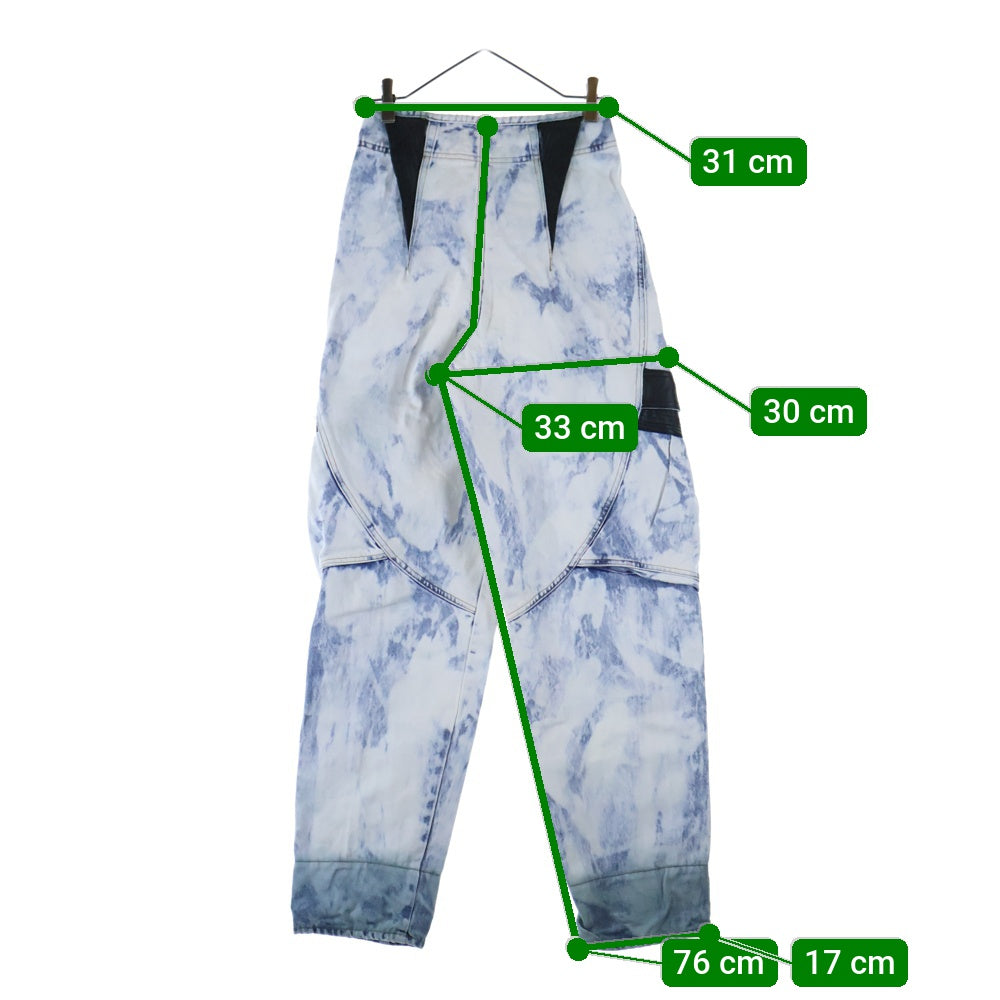 CELINE(セリーヌ) ラムレザー切り替え タイダイ カーゴ デニム パラシュート パンツ インディゴ N047789D レディース