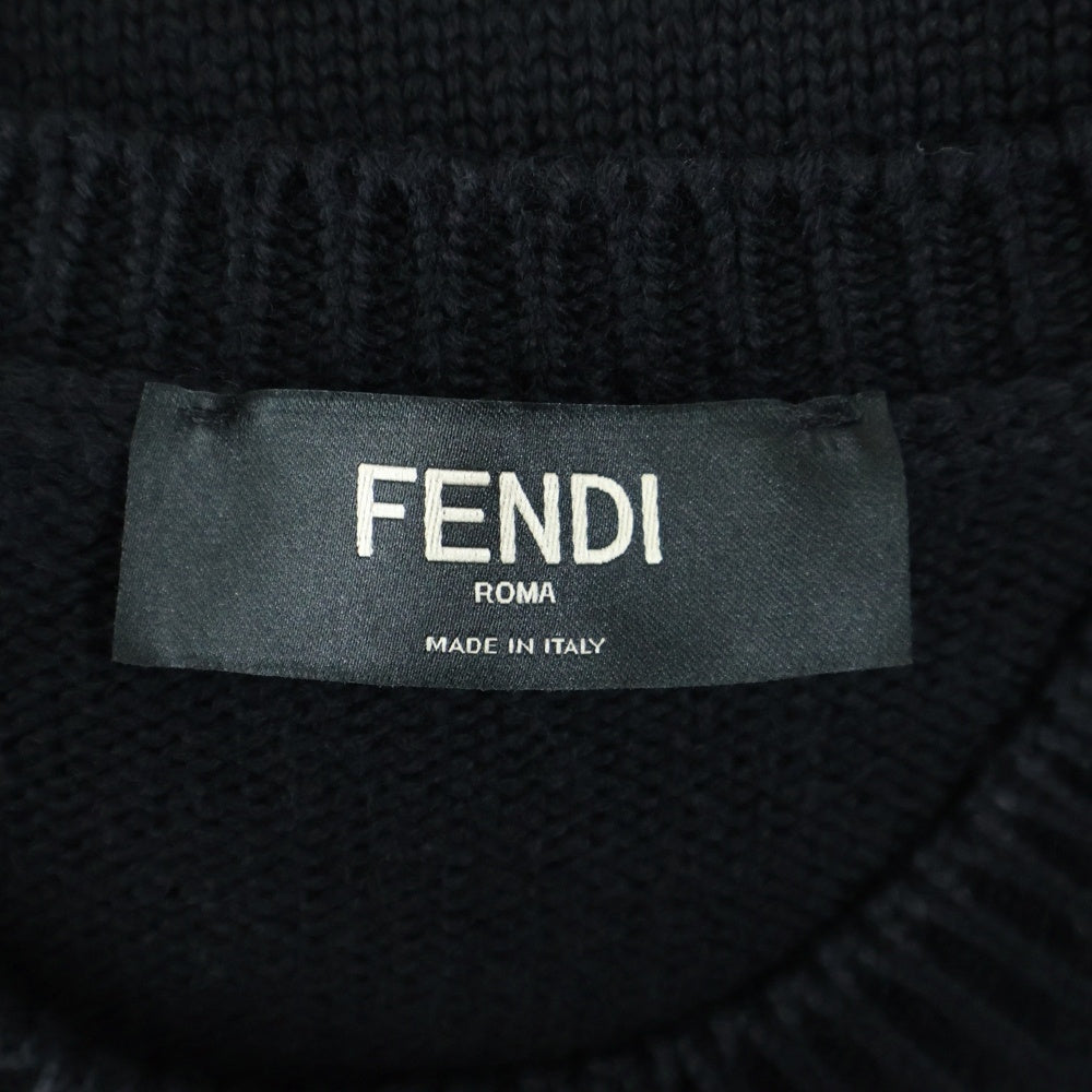 FENDI(フェンディ) GIROCOLLO WORDING FENDI KNIT フロントロゴ クルーネックニットセーター ブラック FZZ469 A8B9