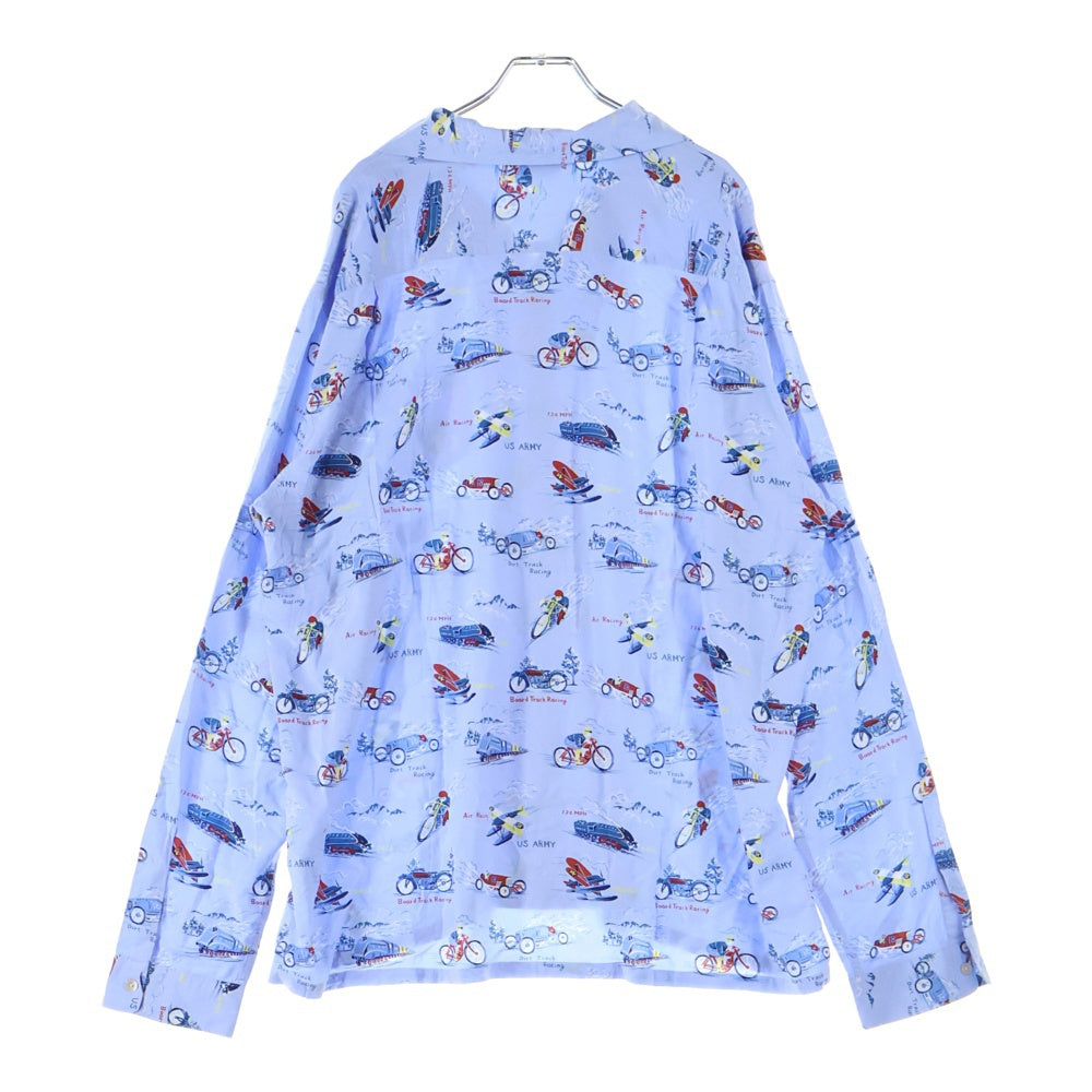 ORGUEIL(オルゲイユ) オープンカラー 総柄 レーヨン 長袖シャツ ライトブルー OR-5056