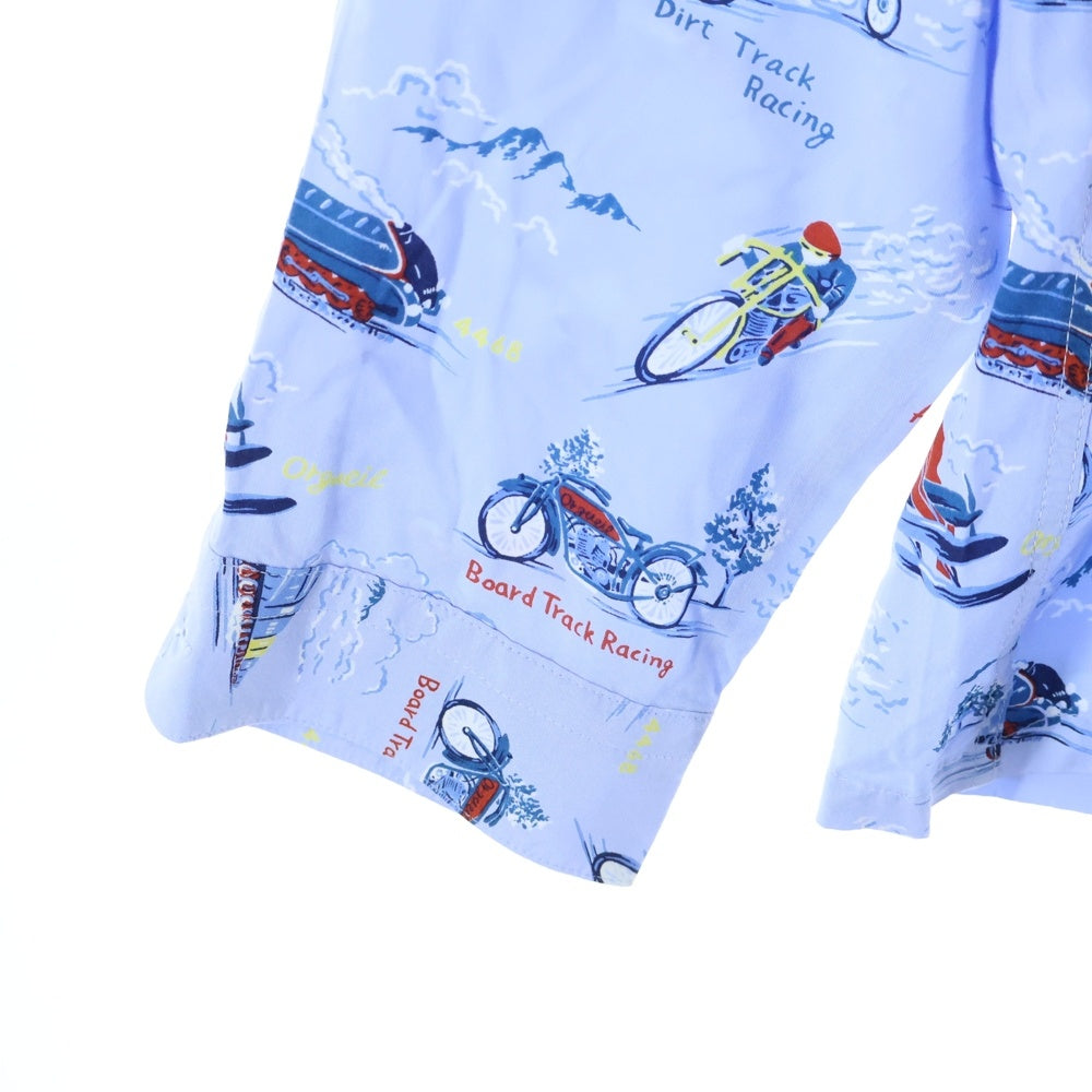 ORGUEIL(オルゲイユ) オープンカラー 総柄 レーヨン 長袖シャツ ライトブルー OR-5056